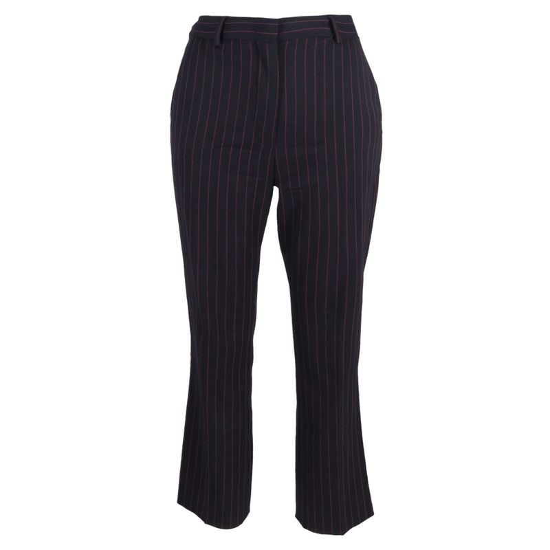 Max Mara Pin Stripe High-Rise Straight-Leg Trousers In Navy Blue Wool